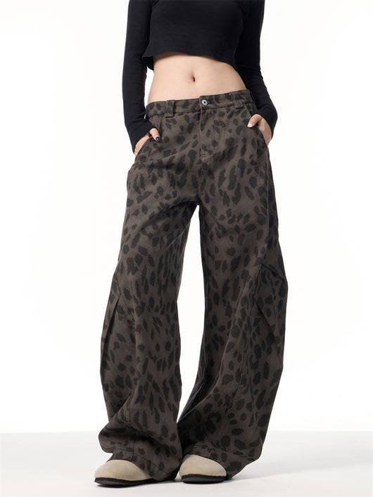 Pantalones Jeans Leopardo Retro Mujer Cintura Alta Pierna Ancha - Image 12