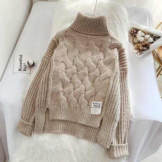 Suéter Cuello Alto Retro Coreano Tejido Cómodo