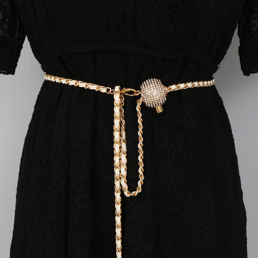 Cinturón de Cadena Trenzada con Diamantes de Metal y Cuero - Image 6