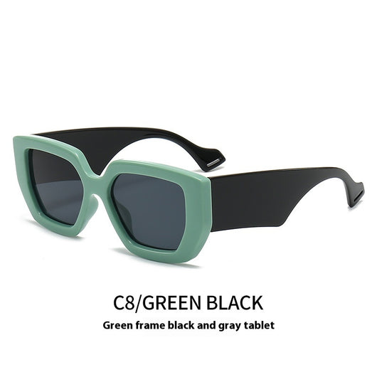 Beige square frame sunglasses with dark gray lenses, featuring a thick, fashion-forward design. - Image 14