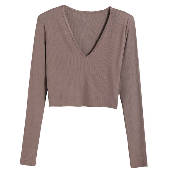 Blusa de Manga Larga con Hombreras Otoñal, Cuello en V