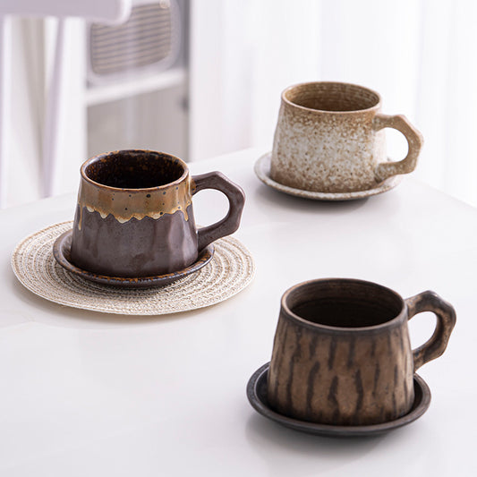 Juego de Taza y Plato de Cerámica Artesanal Estilo Japonés Retro
