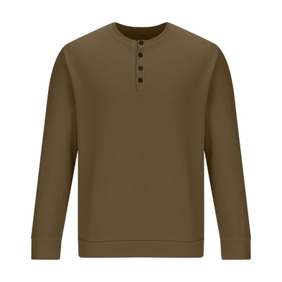 Camiseta Henley Suelta de Algodón Texturizado Manga Larga - Image 43