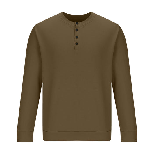 Camiseta Henley Suelta de Algodón Texturizado Manga Larga - Image 43