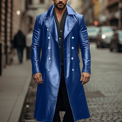 Abrigo Trench Doble Botonadura de Cuero para Hombre - Image 16