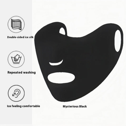 Light pink ice silk sun protection mask with ear loops and neck coverage, featuring small ventilation holes. - Image 41