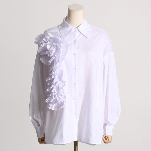 Blusa Casual con Flores Tridimensionales y Detalles de Volantes - Image 31