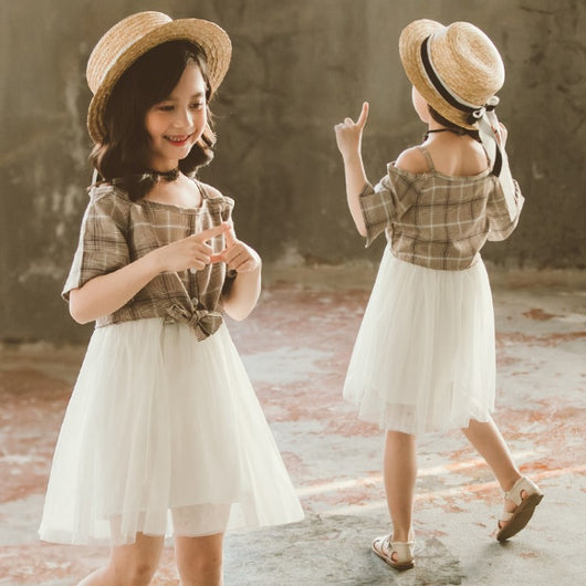 Vestido Princesa Estilo Occidental con Tirantes y Cuadros para Niñas - Image 12