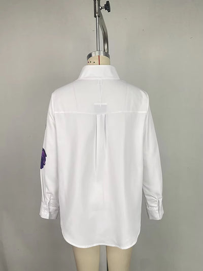 Camisa Suelta con Cuello de Pie y Estampado de Manga Larga - Image 4