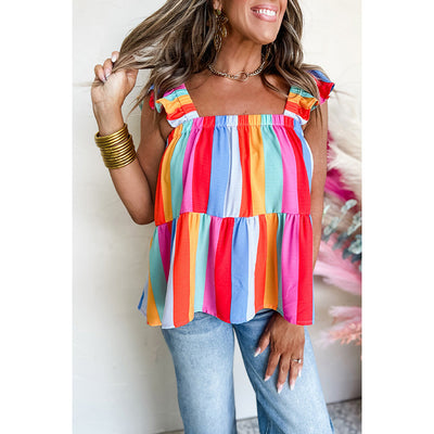 Chaleco Cuello Cuadrado con Rayas Contraestampadas para Primavera y Verano - Image 3