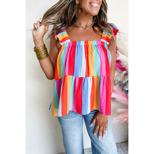 Chaleco Cuello Cuadrado con Rayas Contraestampadas para Primavera y Verano - Image 3