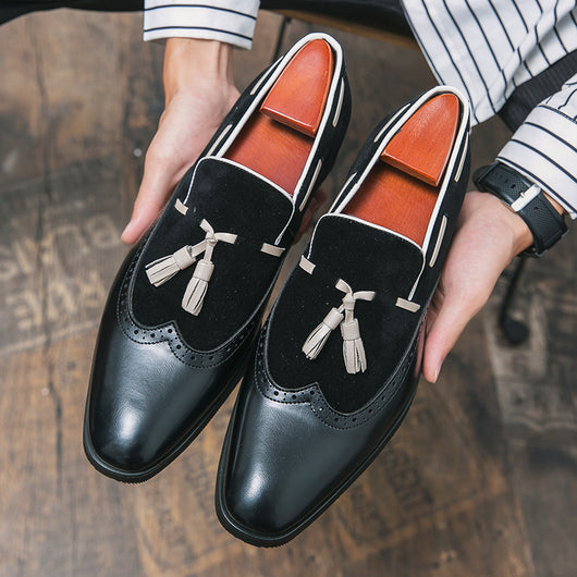Mocasines de Cuero con Flecos Estilo Británico Punta Afilada Degradado - Image 4