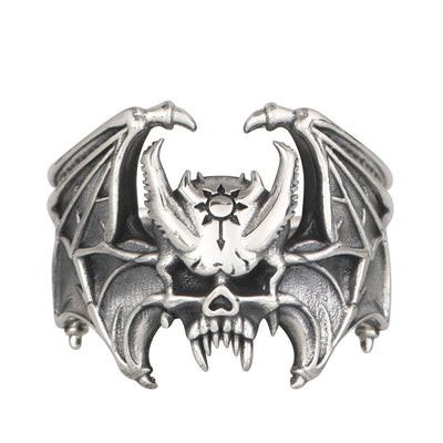 Anillo Abierto Calavera Murciélago en Plata S925 - Estilo Retro Personalizado - Image 5