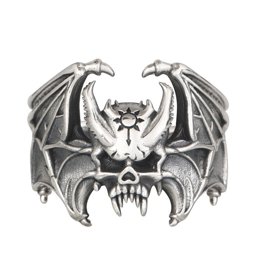 Anillo Abierto Calavera Murciélago en Plata S925 - Estilo Retro Personalizado - Image 5