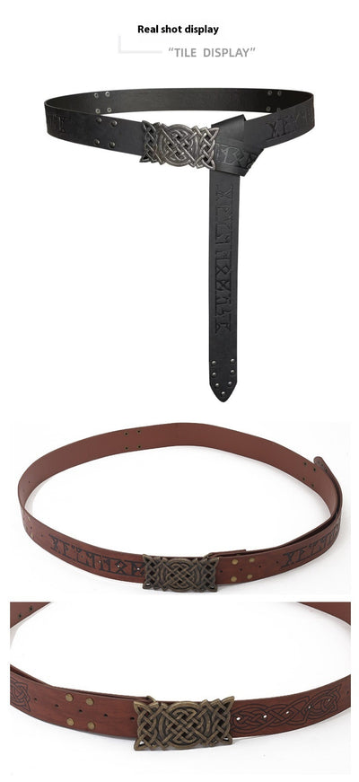 Cinturón Estilo Vikingo con Hebilla Grabada y Remaches - Image 12