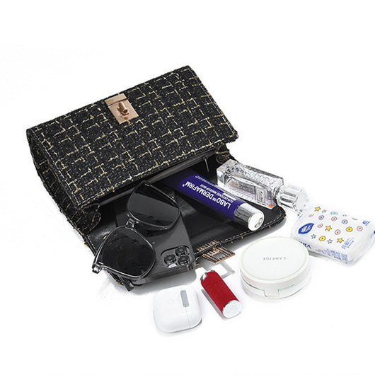 Bolsa de Hombro de Lana con Cierre Retorcido - Bolso Versátil para Mujer con Contraste en Seda Dorada - Image 4