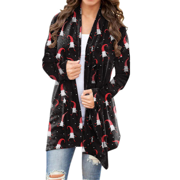 Cardigan Navideño Estampado de Manga Larga para Mujer