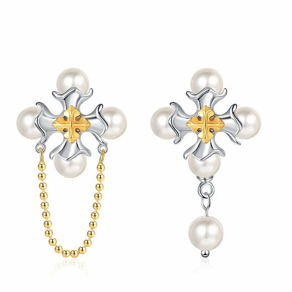 Aretes de Plata 925 con Perla Grande Estilo Retro para Mujer