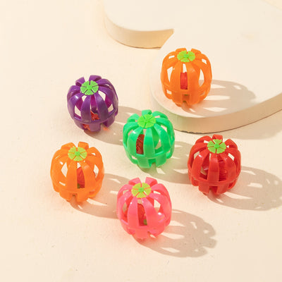 Six colorful plastic bell mesh hollow cat teasing balls in orange, green, red, purple, and pink, each 4cm. - Image 26
