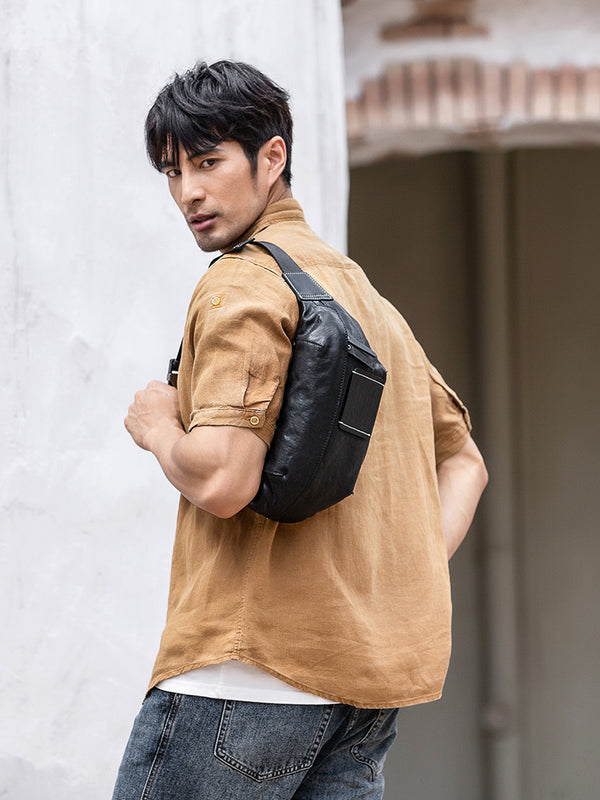 Bolsa Crossbody de Cuero Genuino Tide - Estilo Casual para Hombre
