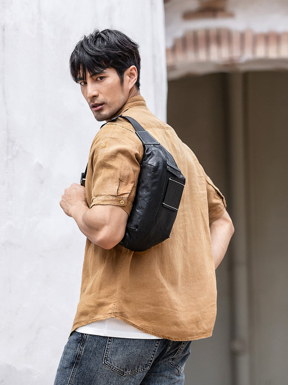 Bolsa Crossbody de Cuero Genuino Tide - Estilo Casual para Hombre