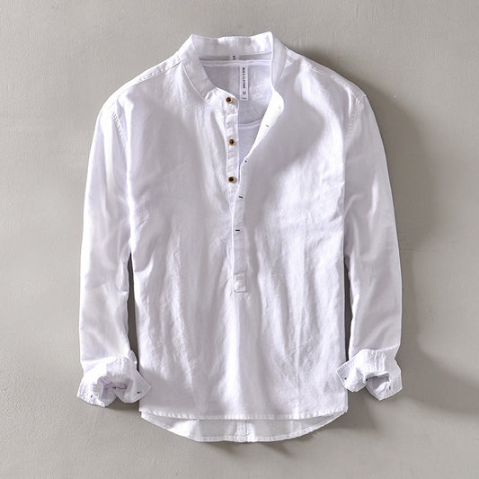 Camisa de Lino Casual con Cuello Mao para Hombre - Image 2