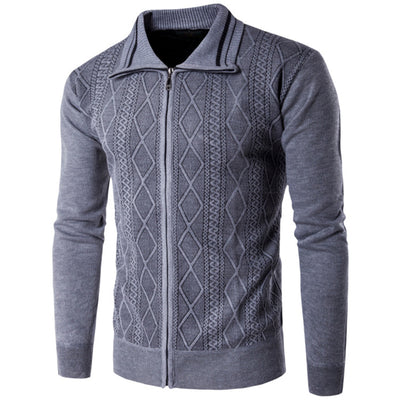 Cardigan Grueso Europeo para Hombre con Cierre de Cremallera y Cuello Solapa - Image 5