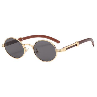 Gafas de Sol Retro Marco Redondo Pequeño con Textura Madera - Image 3