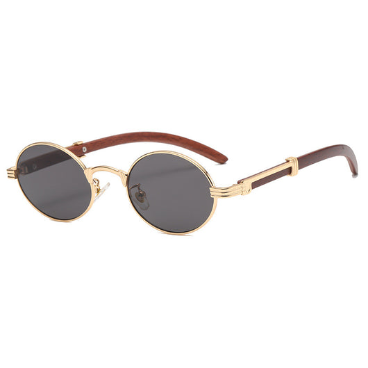 Gafas de Sol Retro Marco Redondo Pequeño con Textura Madera - Image 3