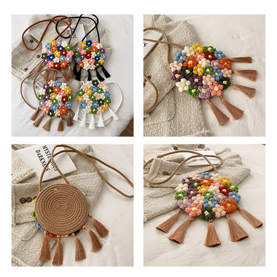 Bolsa Redonda Étnica Esponjosa para Mujer - Diseño Floral 2025 - Image 27