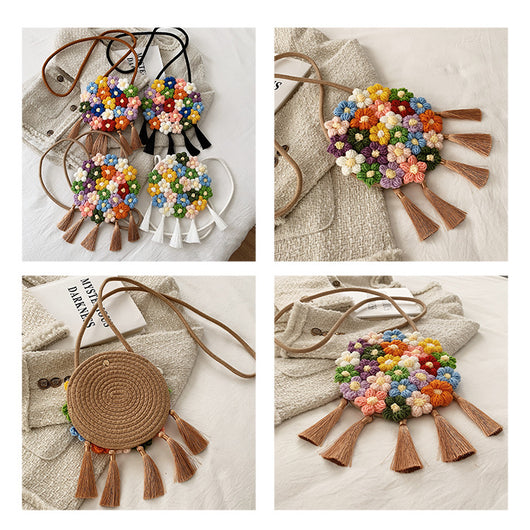 Bolsa Redonda Étnica Esponjosa para Mujer - Diseño Floral 2025 - Image 27