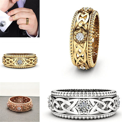 Anillo de Boda Hueco con Diamante Blanco Chapado en Oro 14K - Image 3