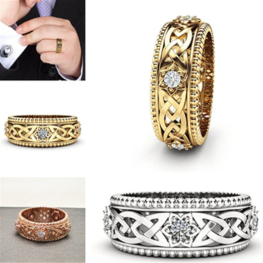Anillo de Boda Hueco con Diamante Blanco Chapado en Oro 14K - Image 3