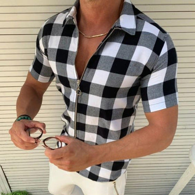 Camisa Polo de Cuadros para Hombre con Cierre - Manga Corta Fresca - Image 3