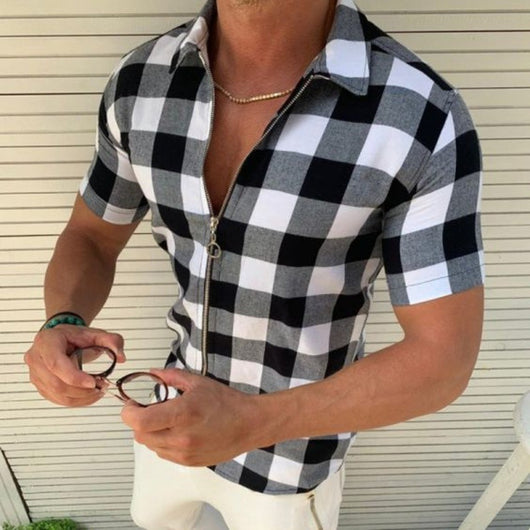 Camisa Polo de Cuadros para Hombre con Cierre - Manga Corta Fresca - Image 3