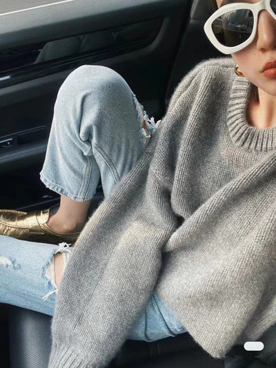 Suéter Grueso de Cuello Redondo en Cashmere para Tallas Grandes - Image 19