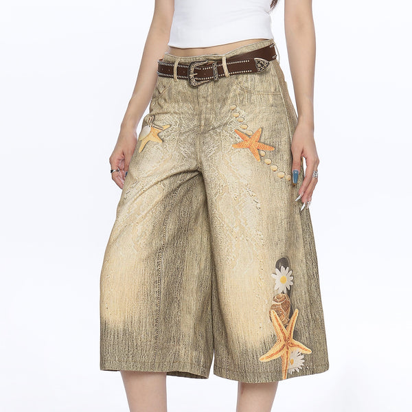 Pantalones Cortos Tipo Shell Retro Americana Talla Grande para Mujer