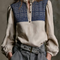 Blusa Étnica Bordada de Lino Tencel con Cuello Mao y Mangas Abullonadas