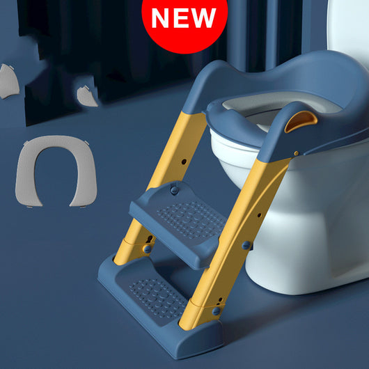 Gray and white children's toilet training seat with a two-step ladder, shown on a white adult toilet. - Image 14