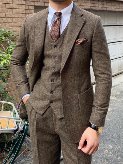Traje Slim Fit Espiga Retro Lana Otoño Invierno para Hombre - Image 5