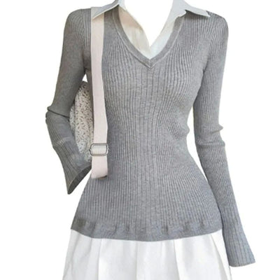 Suéter Preppy Falso Dos Piezas para Otoño e Invierno - Image 4