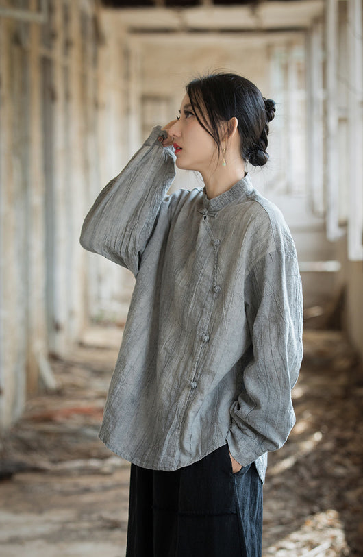 Blusa Mujer Estilo Chino Tie-Dye Lino Algodón Botones Rana Artesanal - Image 11