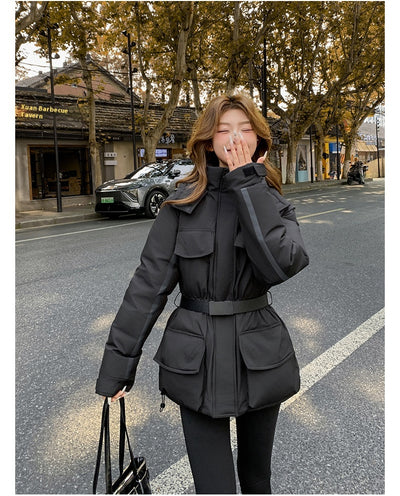 Abrigo Acolchado Largo con Capucha y Cintura Ajustada para Mujer - Image 14