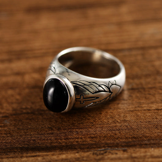 Anillo de Plata Tailandesa con Ágata Negra Vintage - Image 2