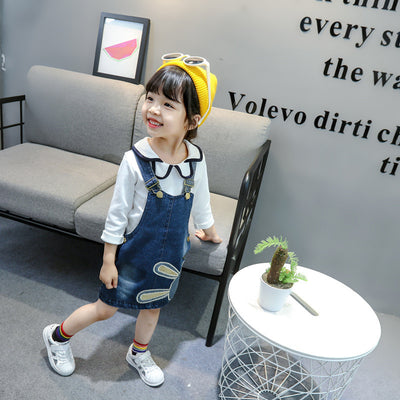 Vestido Denim Infantil con Bordado de Conejo y Tirantes para Niñas - Image 2