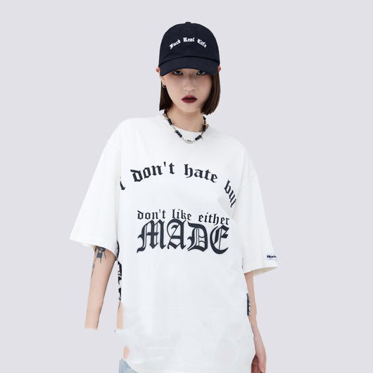 Camiseta Unisex de Algodón con Letras Góticas y Estampado Fashion