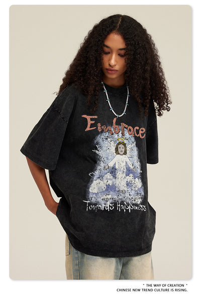 Camiseta Retro Suelta Estampada Manga Corta para Hombre - Image 8