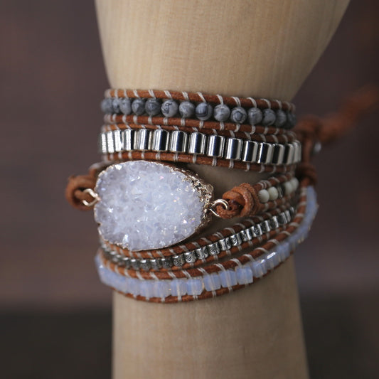 Pulsera de Cristal Blanco Natural con Cuentas AB Iridiscentes