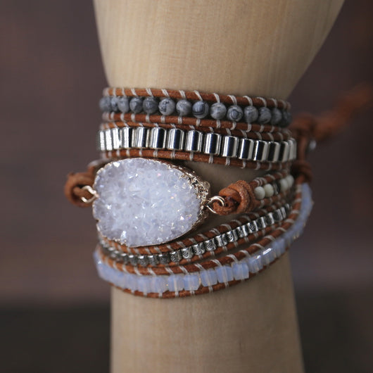 Pulsera de Cristal Blanco Natural con Cuentas AB Iridiscentes