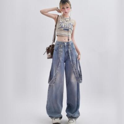 Pantalones Casuales Vintage Desgastados con Diseño de Cinta Minoritaria - Image 4